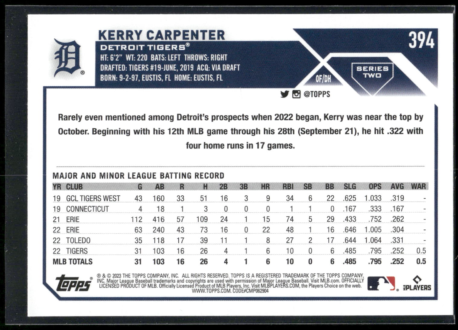 2023 Topps #394 Kerry Carpenter