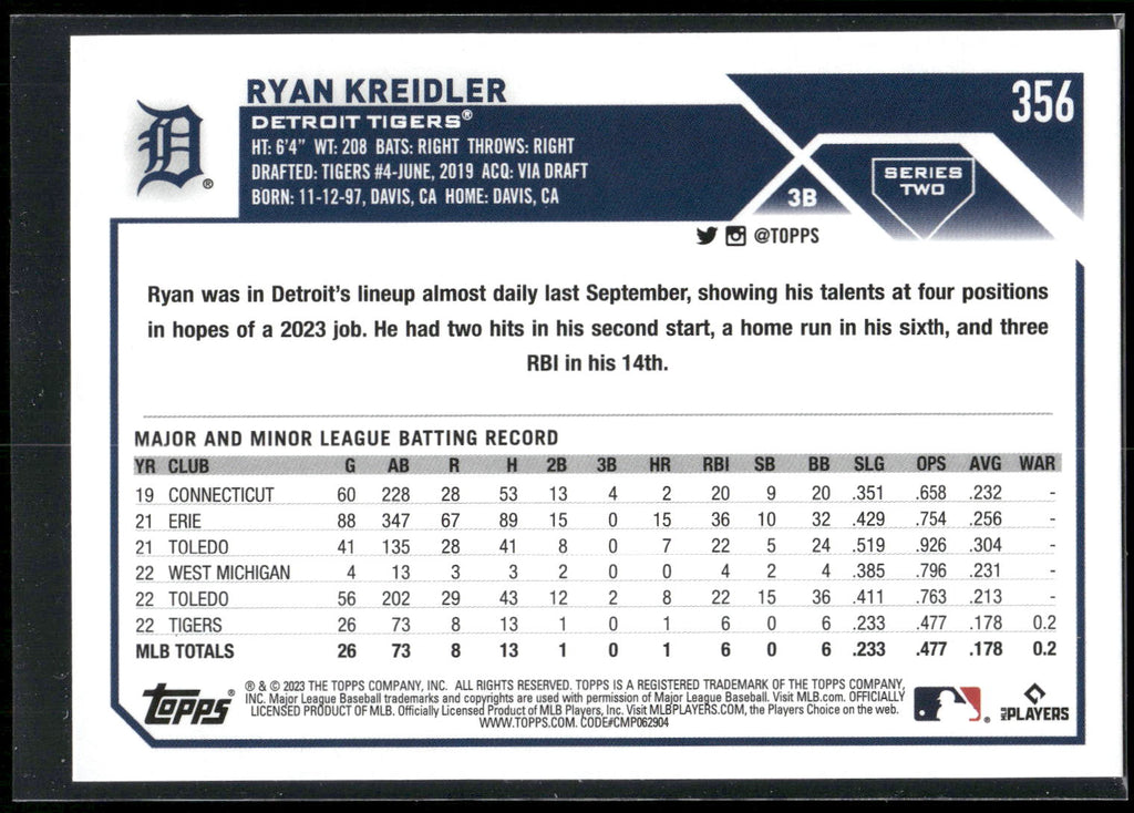 2023 Topps #356 Ryan Kreidler