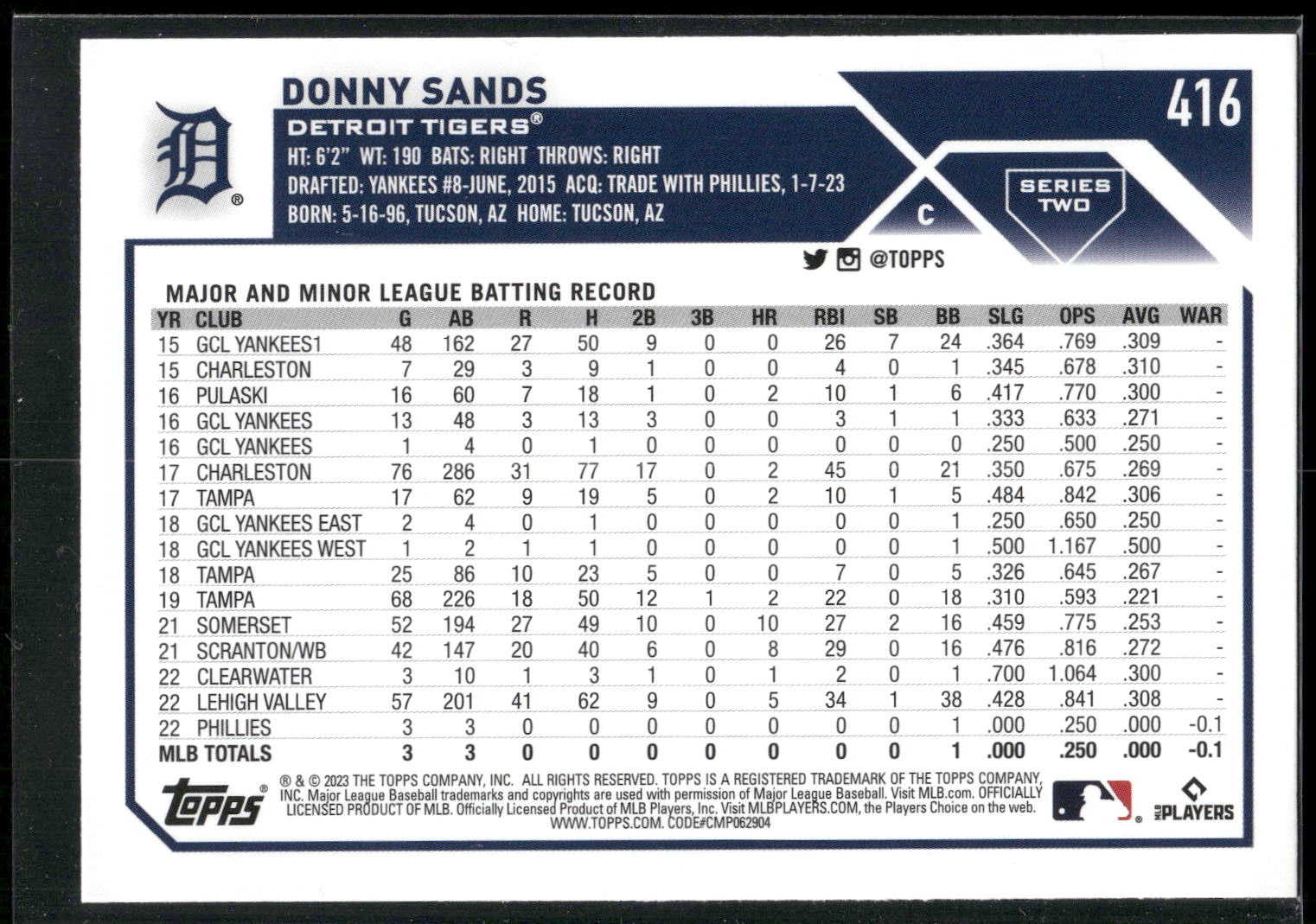 2023 Topps #416 Donny Sands