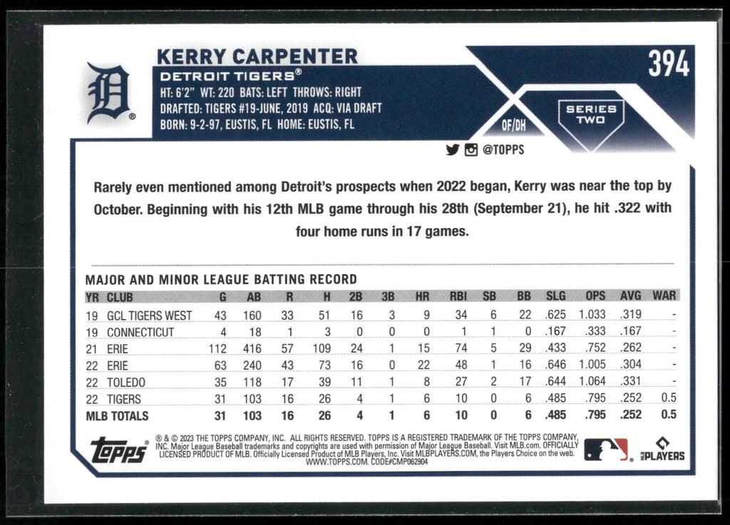 2023 Topps #394 Kerry Carpenter