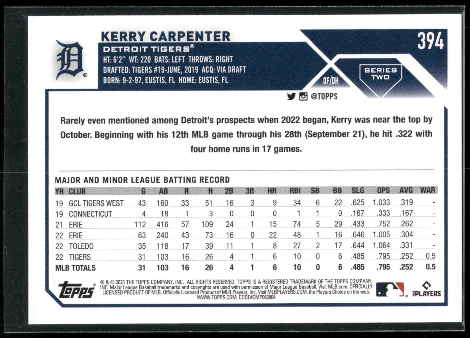 2023 Topps #394 Kerry Carpenter