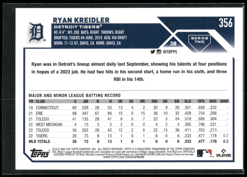 2023 Topps #356 Ryan Kreidler