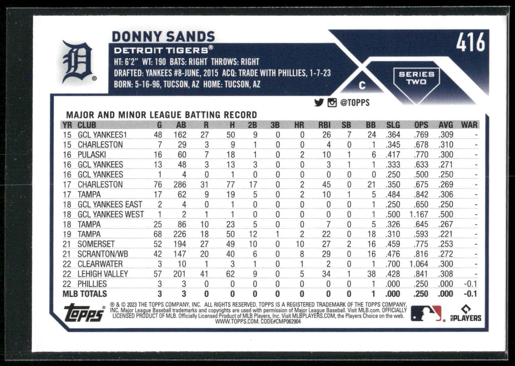 2023 Topps #416 Donny Sands