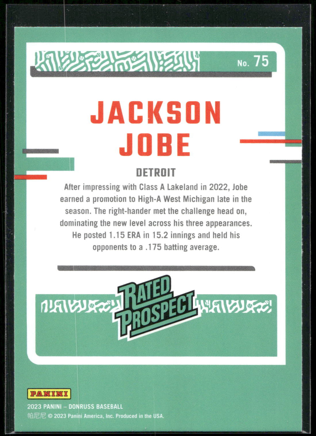 2023 Donruss #75 Jackson Jobe