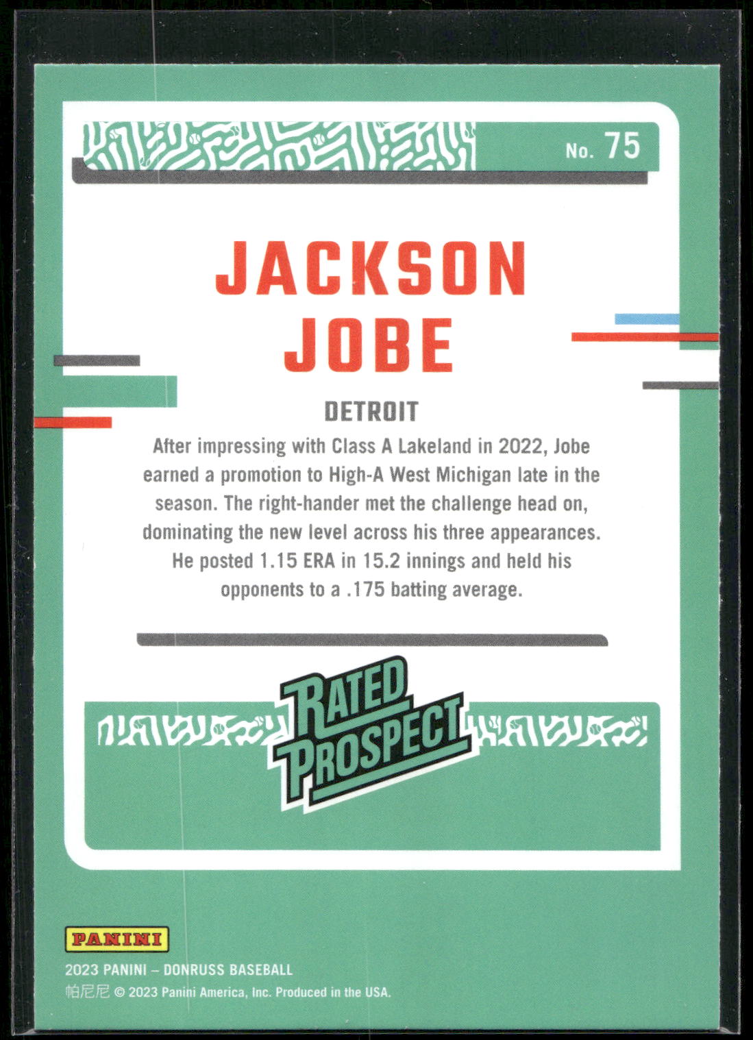 2023 Donruss #75 Jackson Jobe