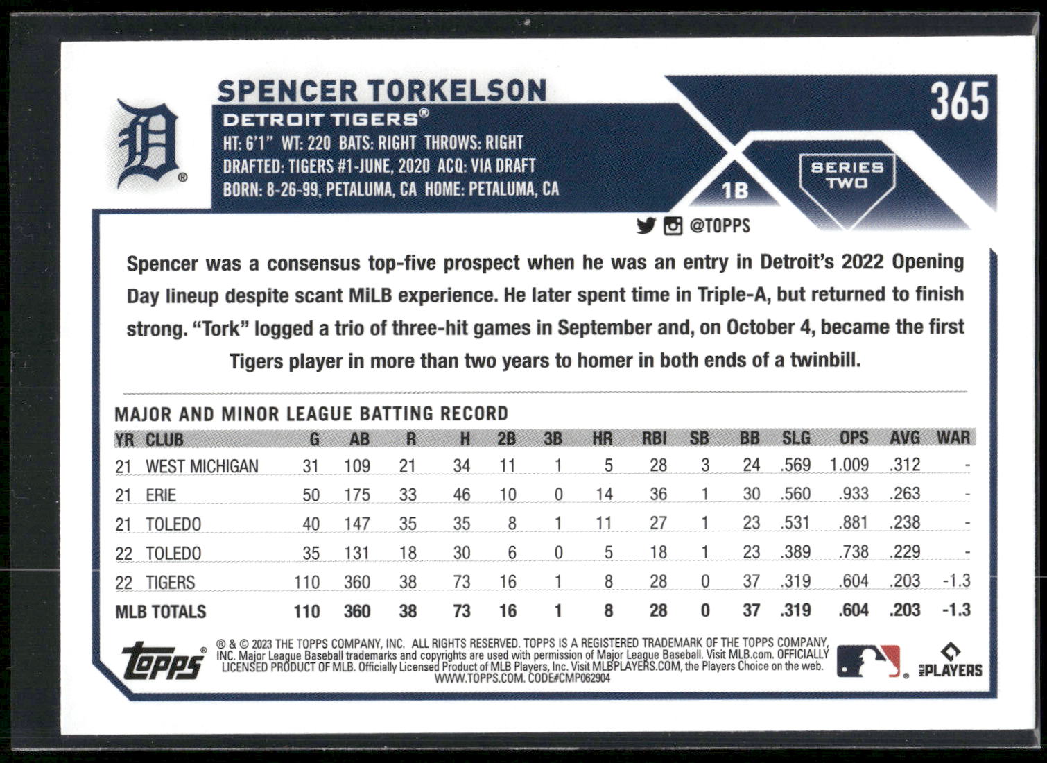 2023 Topps #365 Spencer Torkelson