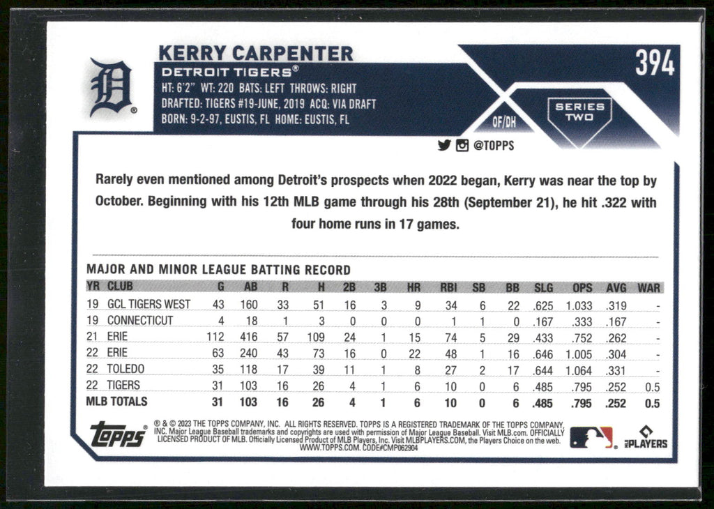 2023 Topps #394 Kerry Carpenter