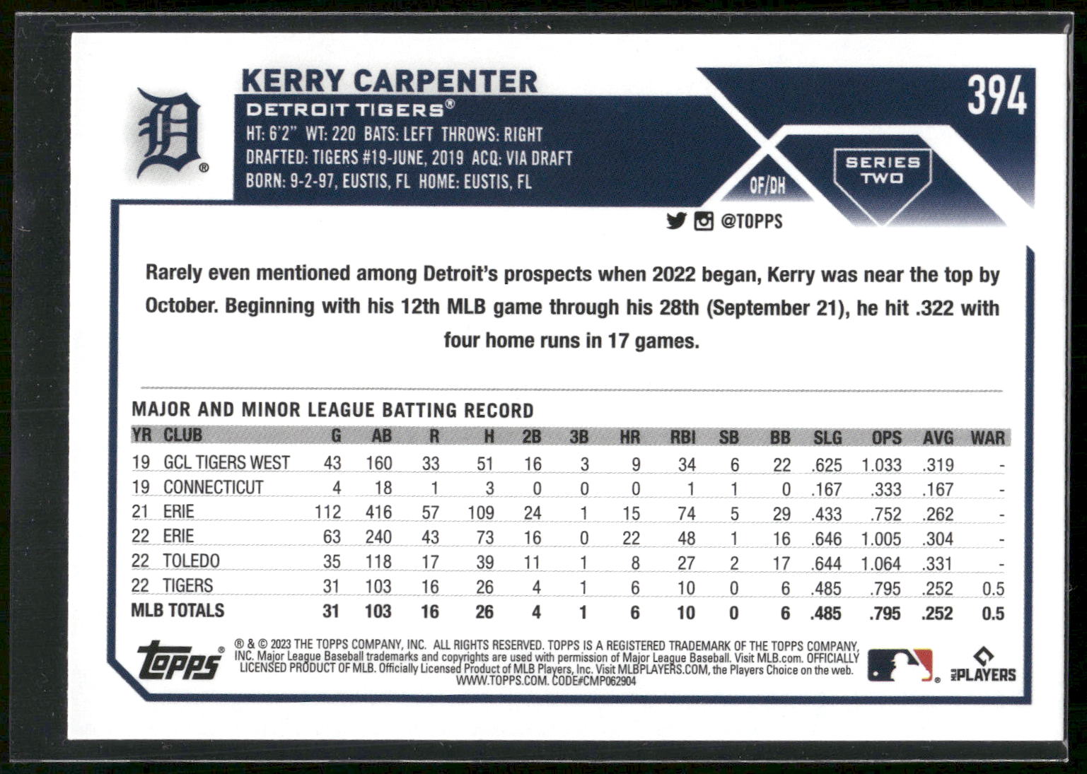 2023 Topps #394 Kerry Carpenter