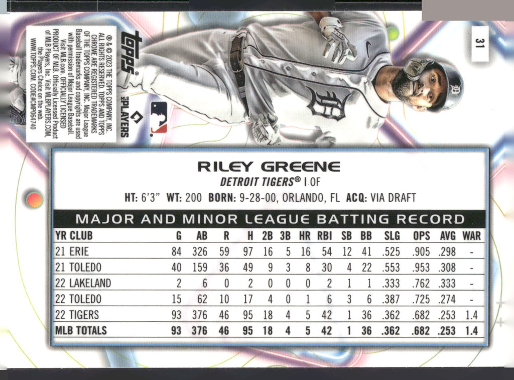 2023 Topps Chrome Cosmic #31 Riley Greene