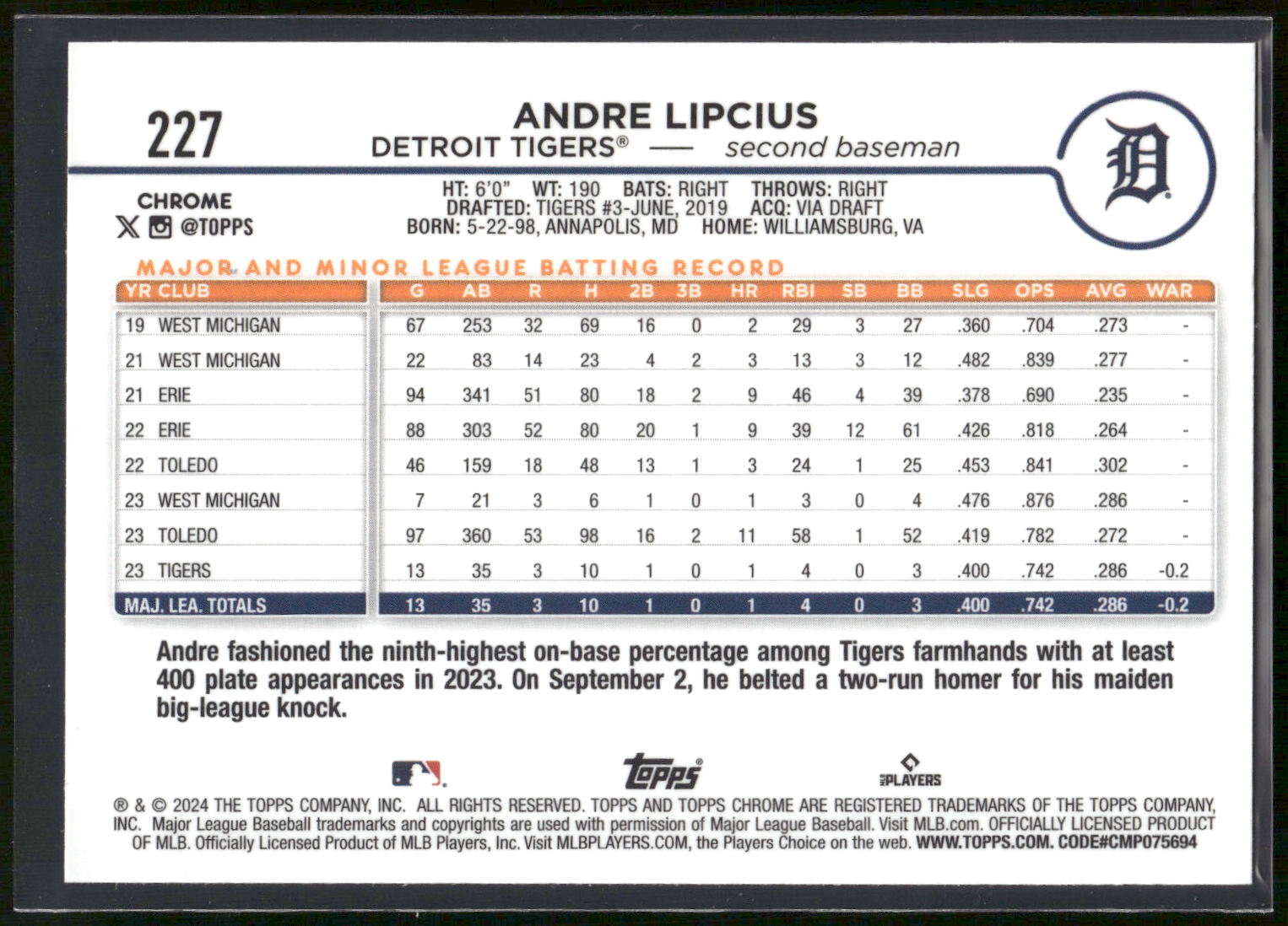 2024 Topps Chrome #227 Andre Lipcius
