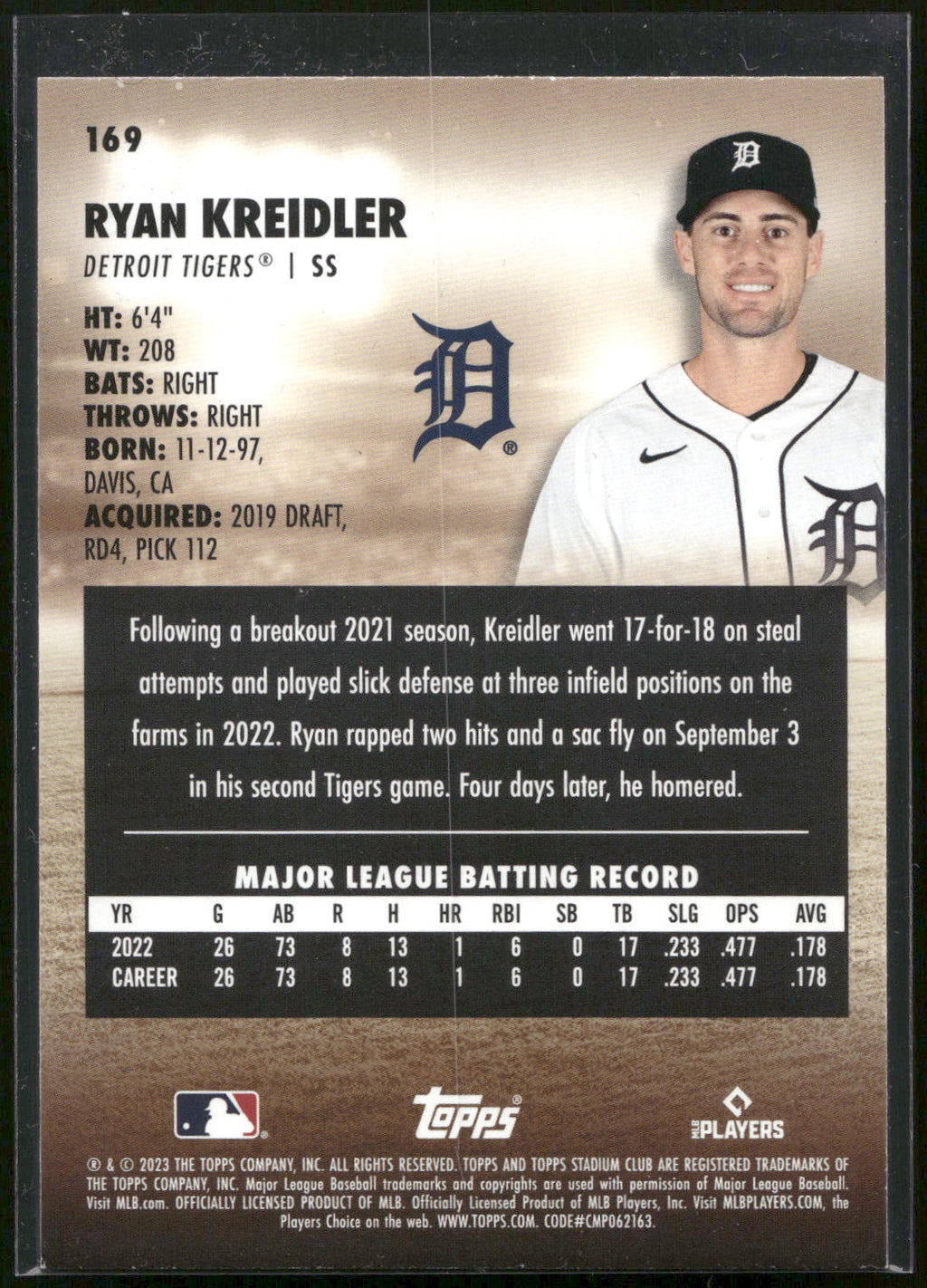 2023 Stadium Club #169 Ryan Kreidler