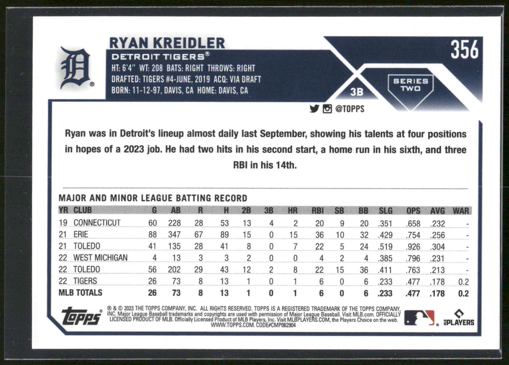 2023 Topps #356 Ryan Kreidler