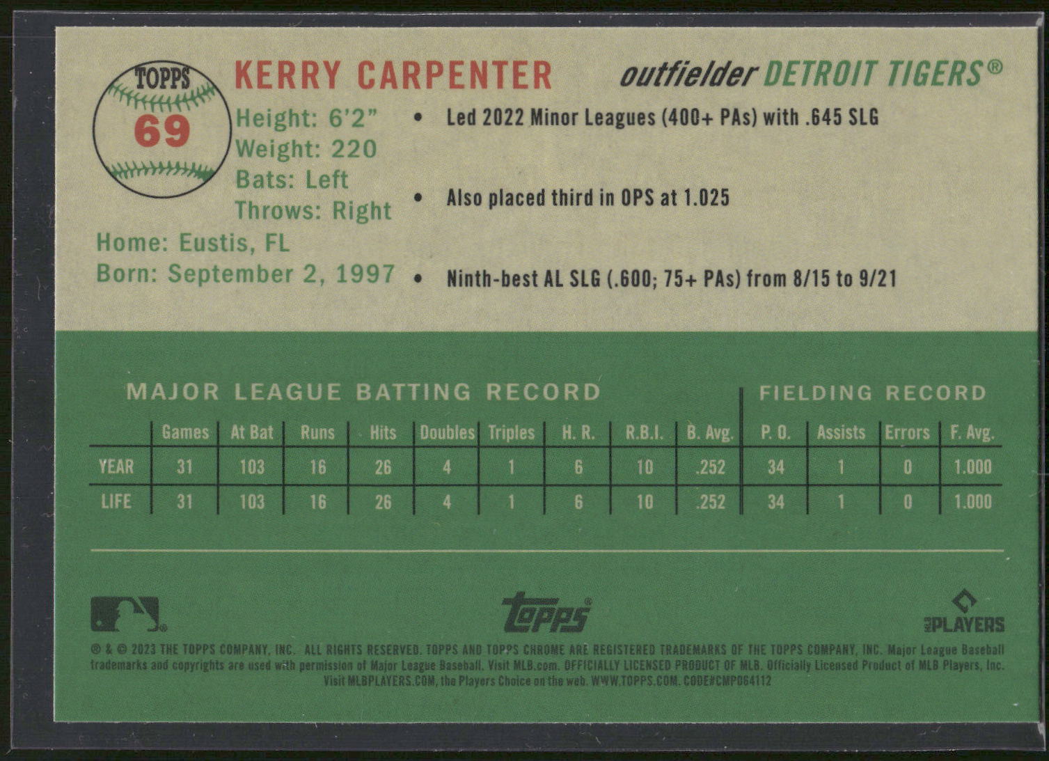 2023 Topps Chrome Platinum Anniversary #69 Kerry Carpenter