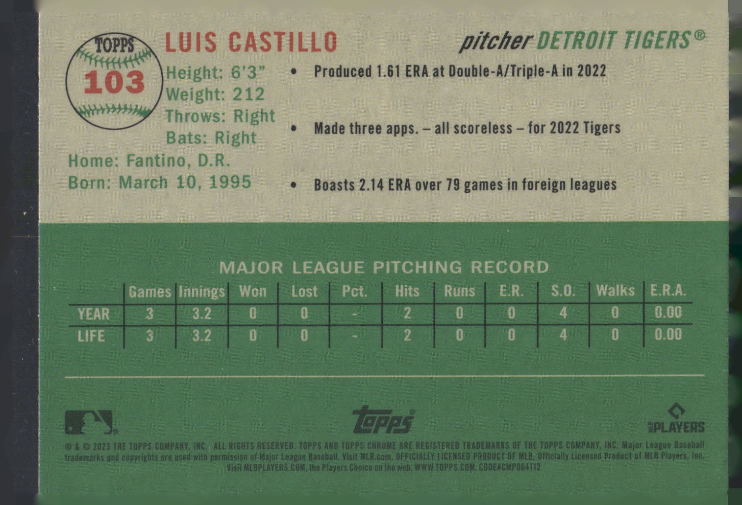 2023 Topps Chrome Platinum Anniversary #103 Luis Castillo