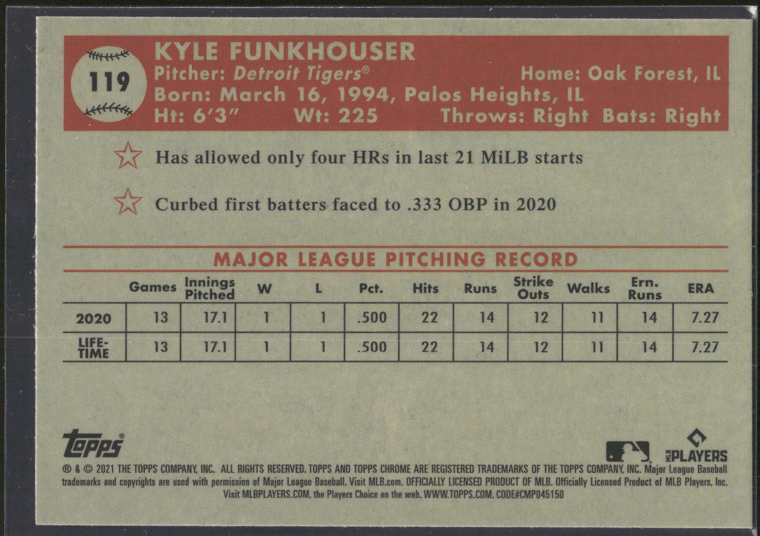 2021 Topps Chrome Platinum Anniversary #119 Kyle Funkhouser