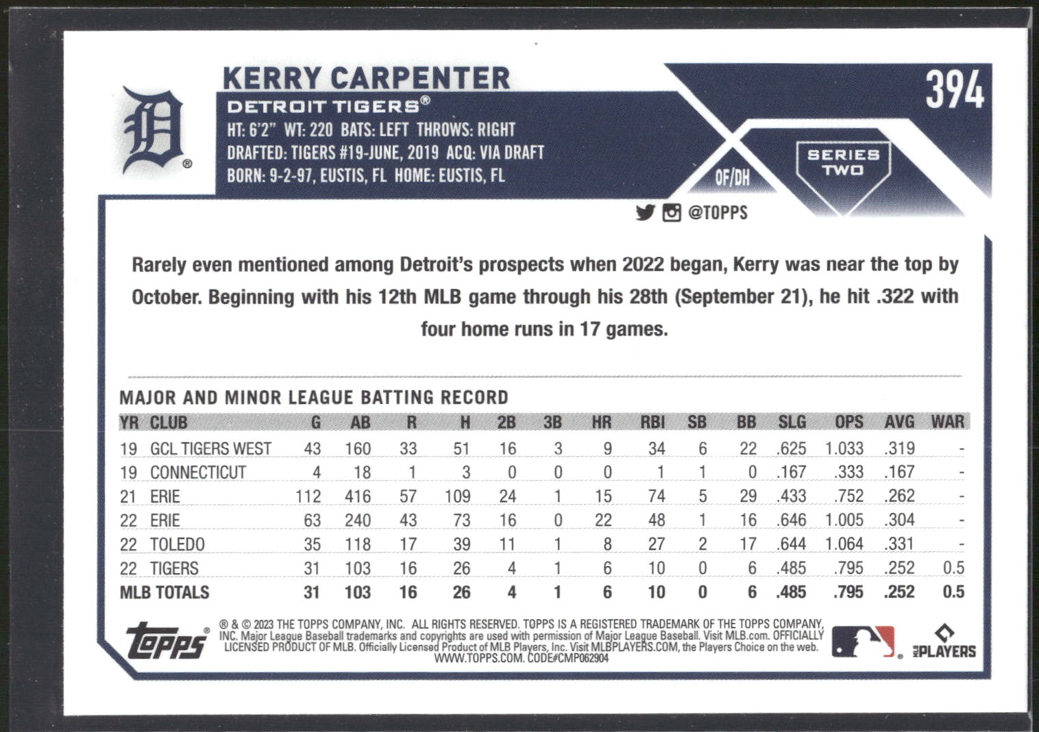 2023 Topps #394 Kerry Carpenter