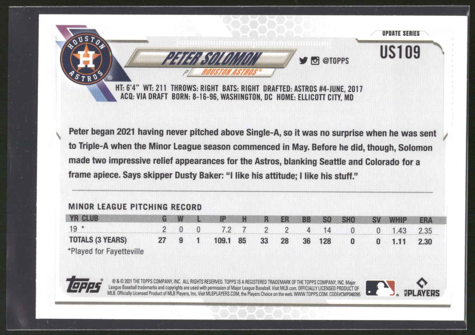 2021 Topps Update #US109 Peter Solomon