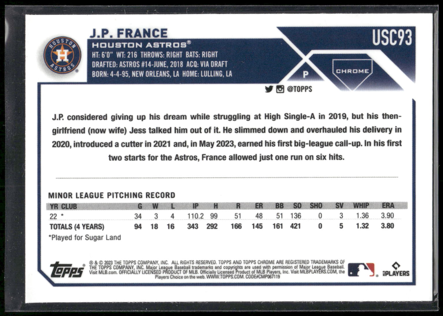2023 Topps Chrome Update #USC93 J.P. France Prism
