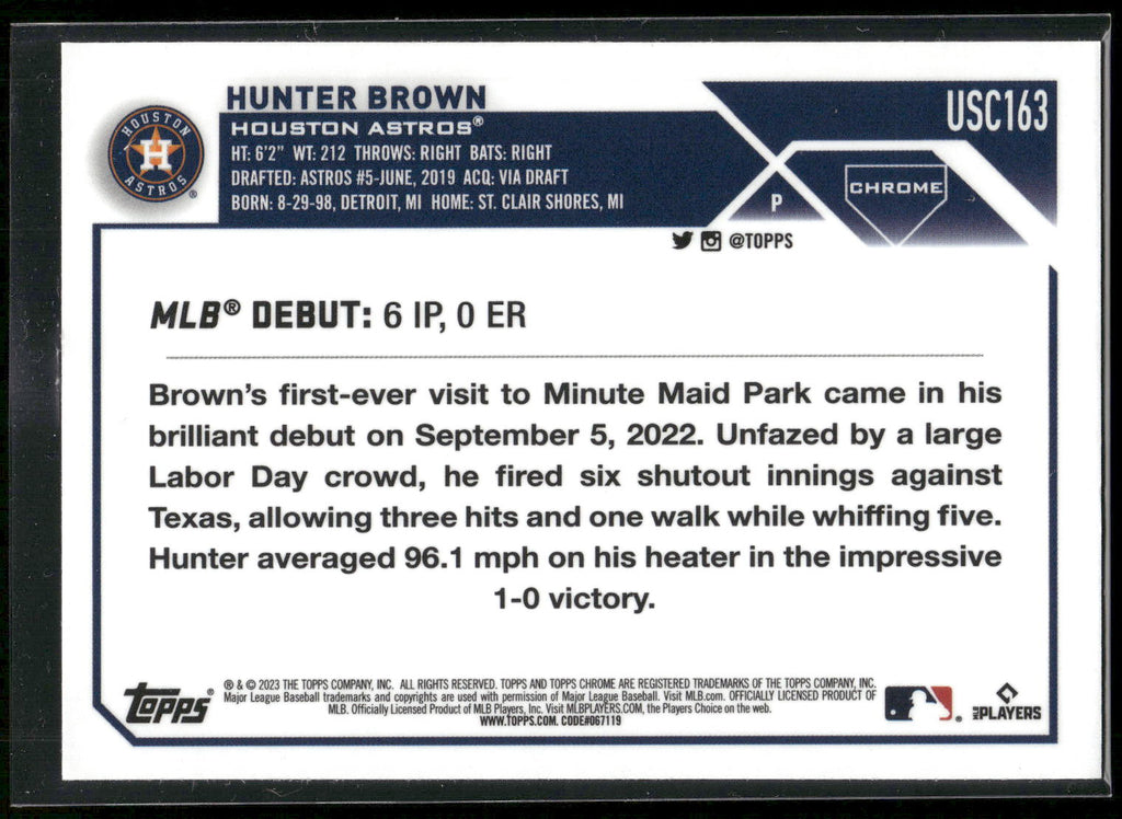 2023 Topps Chrome Update #USC163 Hunter Brown