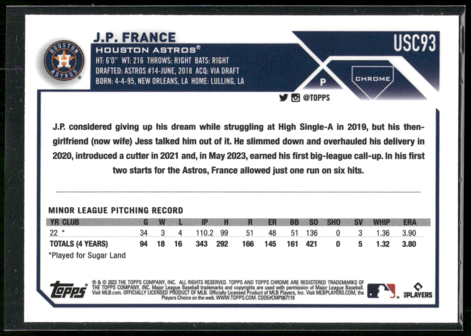 2023 Topps Chrome Update #USC93 J.P. France
