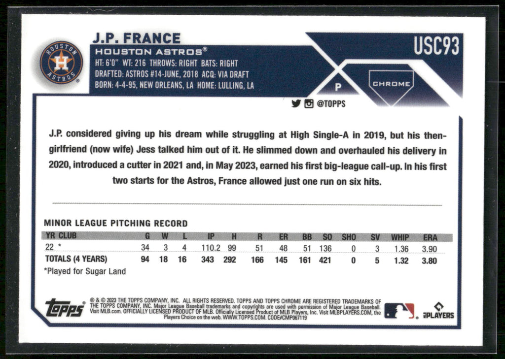 2023 Topps Chrome Update #USC93 J.P. France
