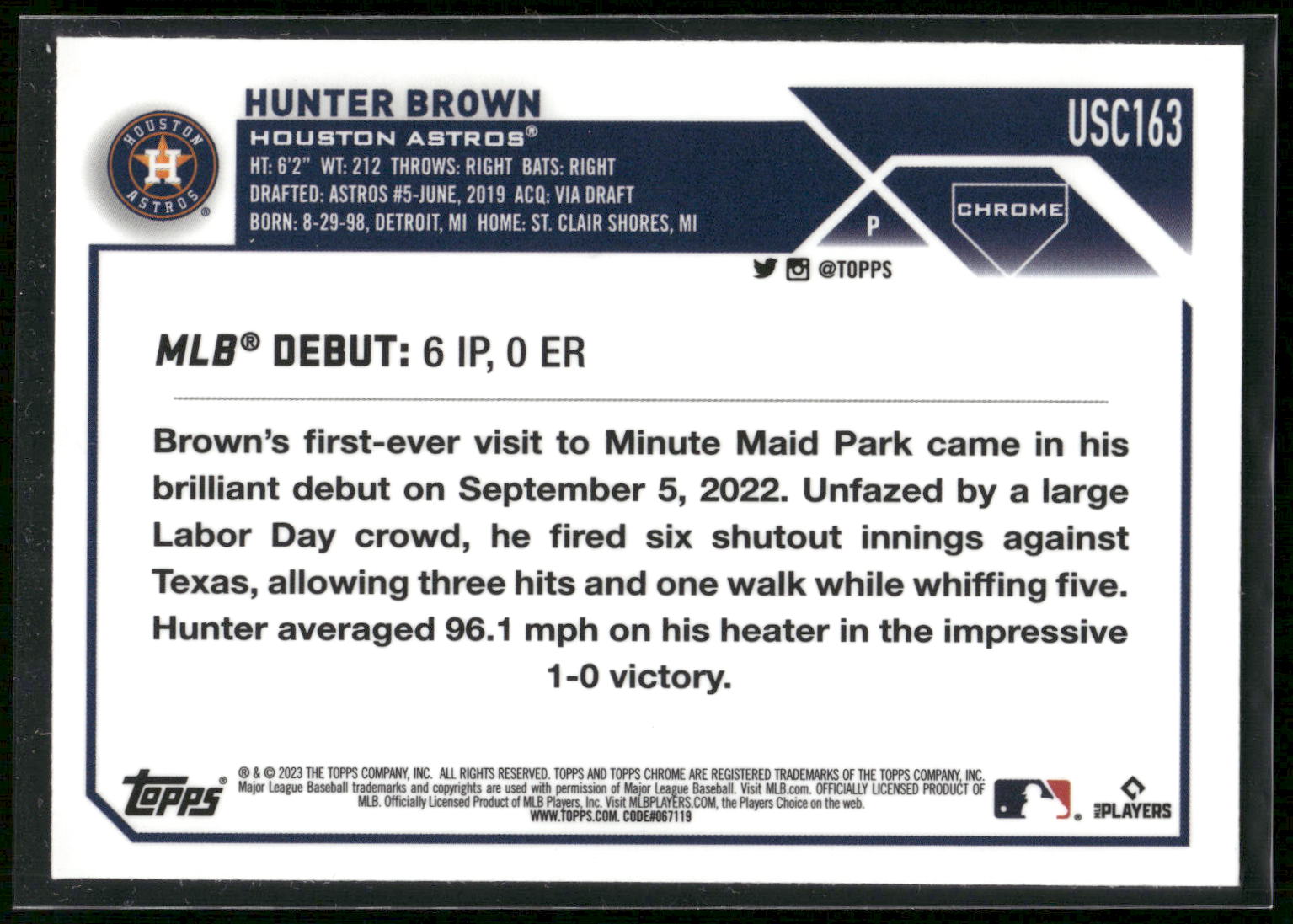 2023 Topps Chrome Update #USC163 Hunter Brown