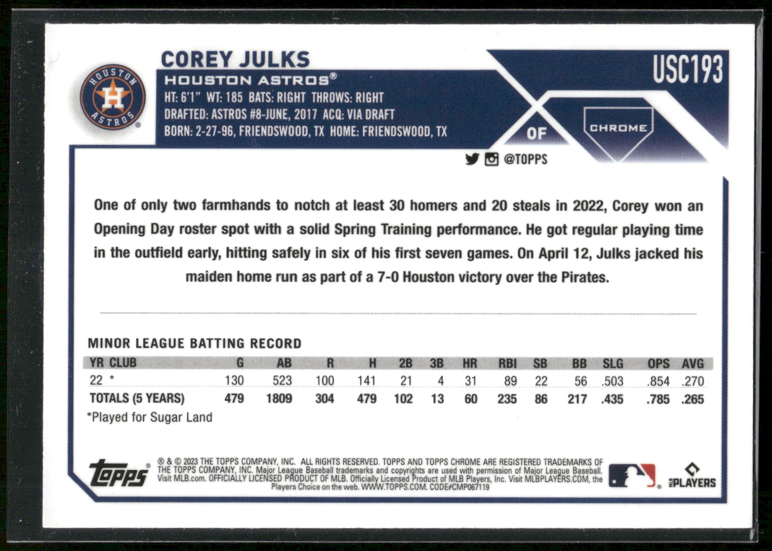 2023 Topps Chrome Update #USC193 Corey Julks