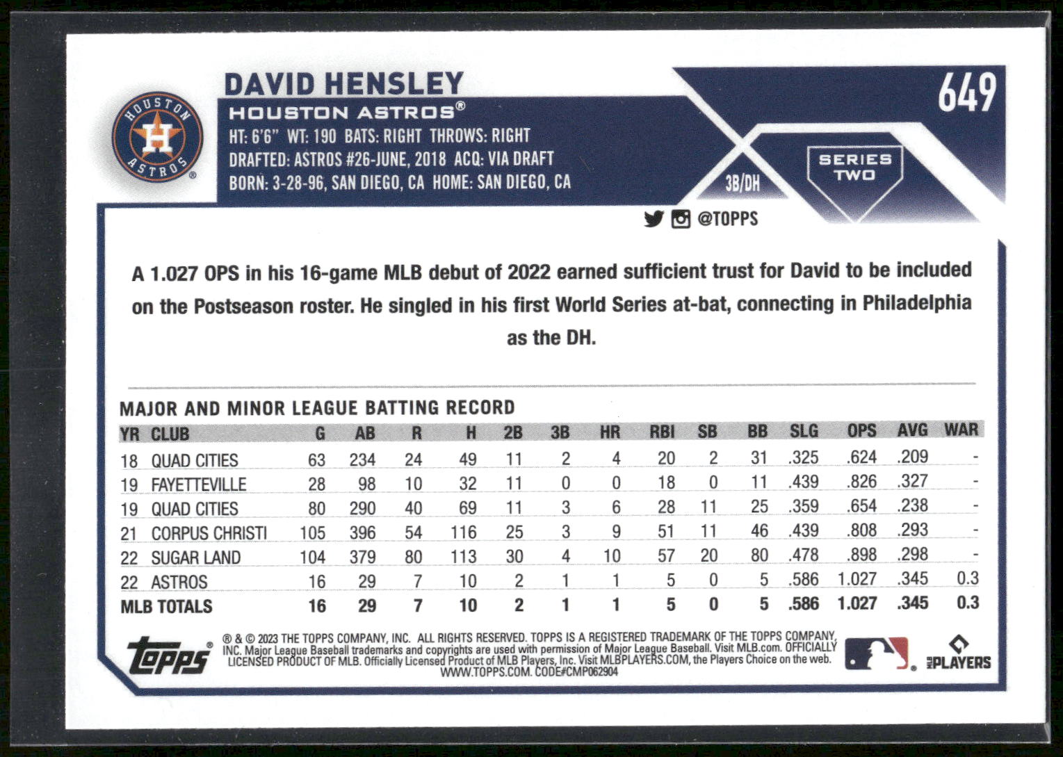 2023 Topps #649 David Hensley