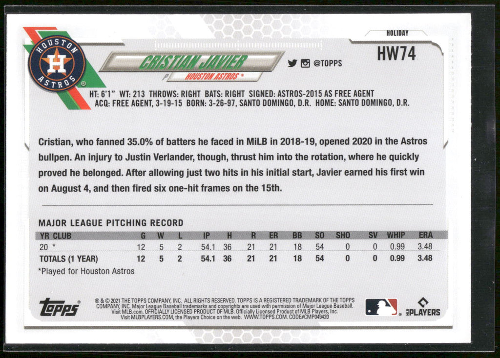 2021 Topps Holiday #HW74 Cristian Javier