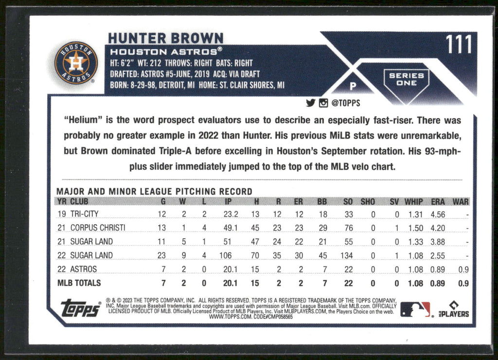 2023 Topps #111 Hunter Brown