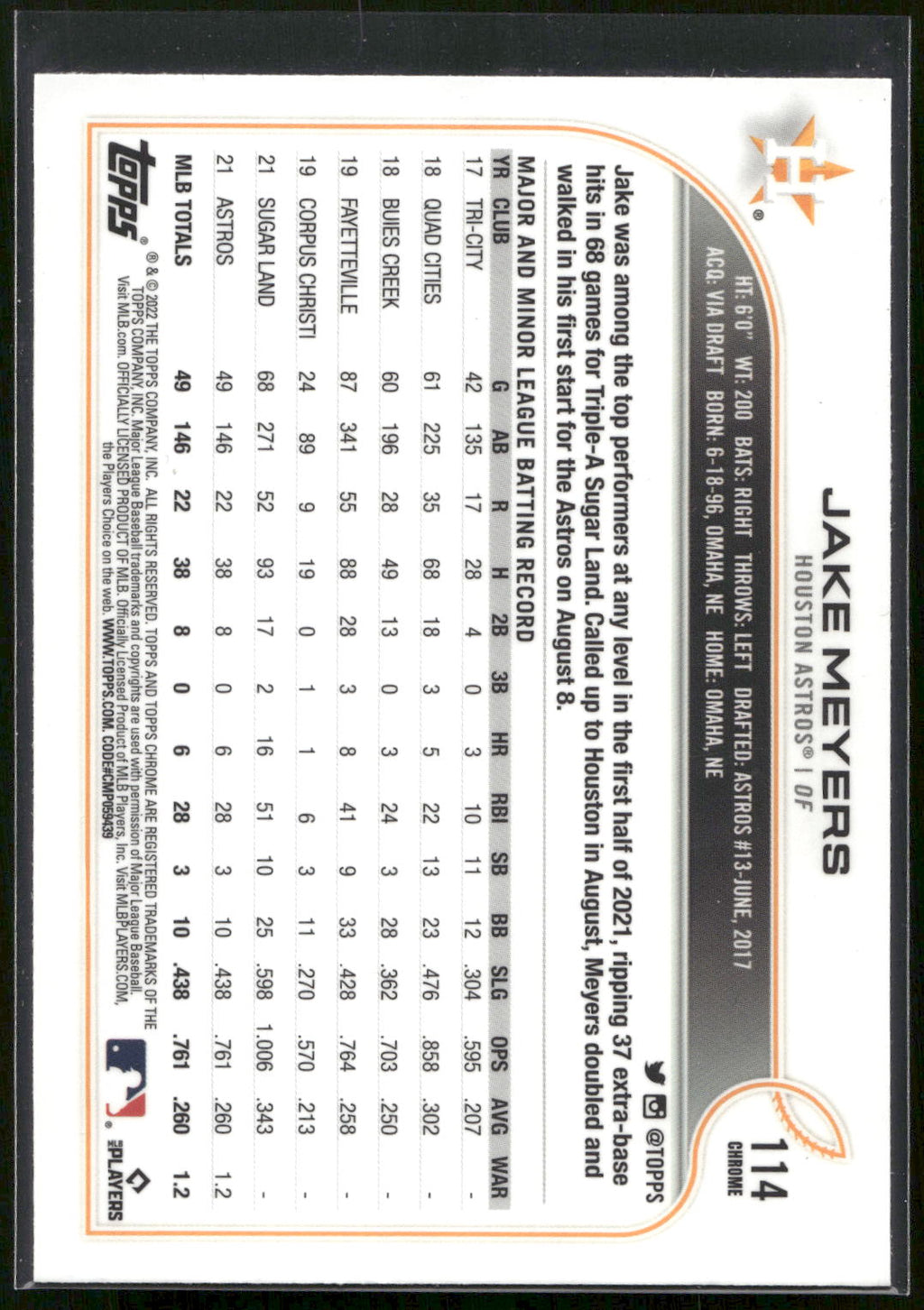 2022 Topps Chrome Sonic #114 Jake Meyers