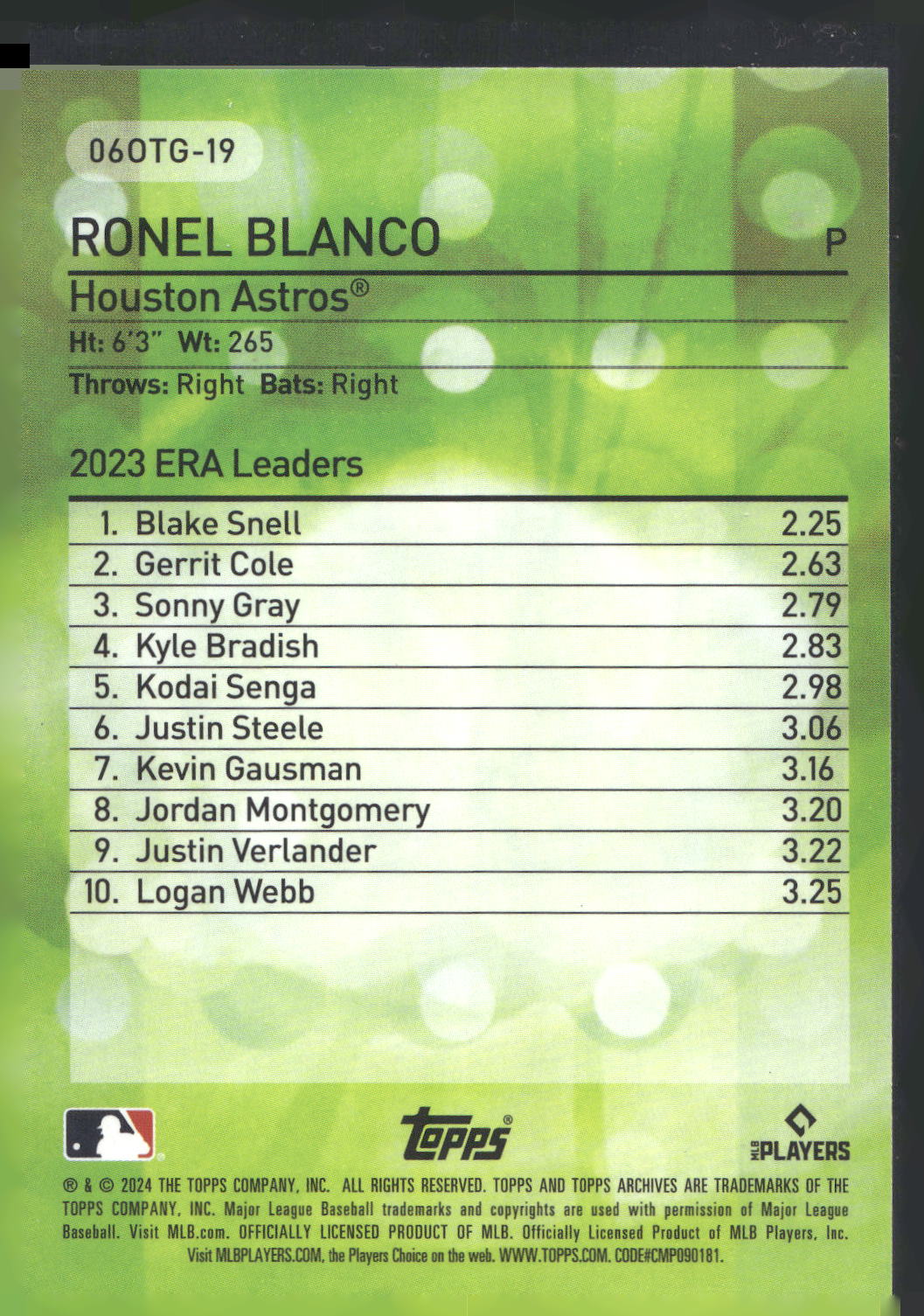 2024 Topps Archives #06OTG-19 Ronel Blanco 2006 Topps Own the Game