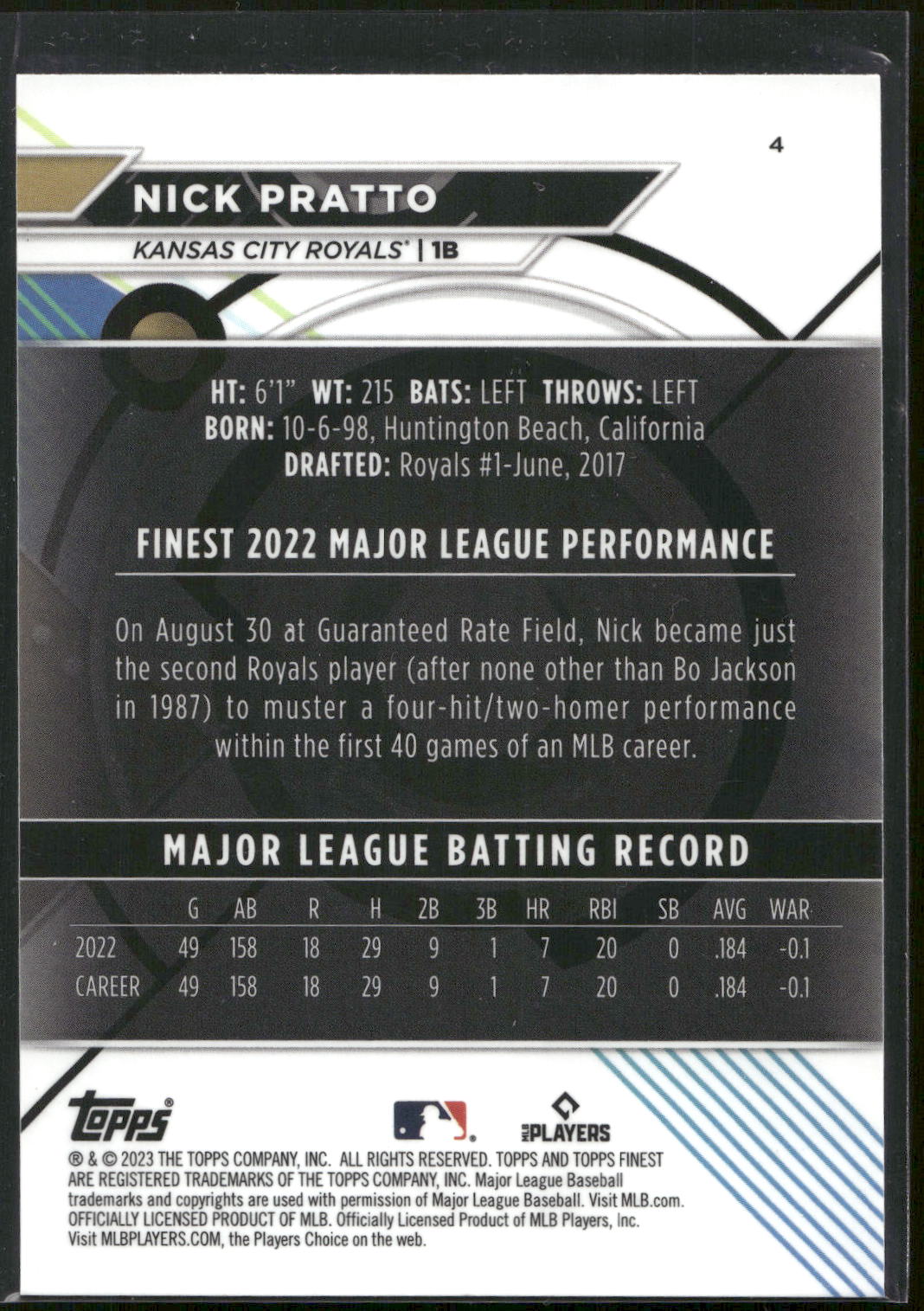 2023 Finest #4 Nick Pratto