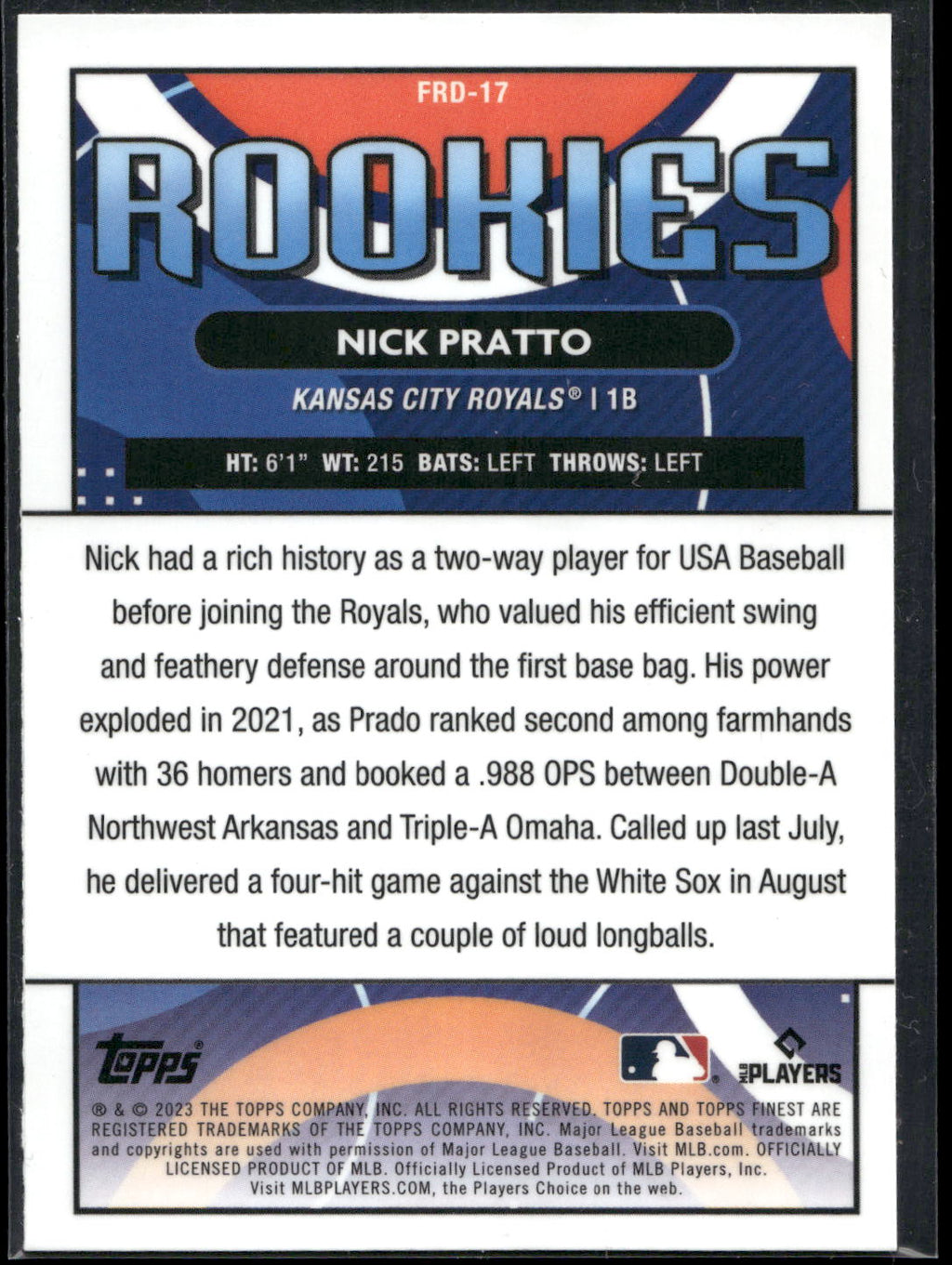 2023 Finest #FRD-17 Nick Pratto Finest Rookies