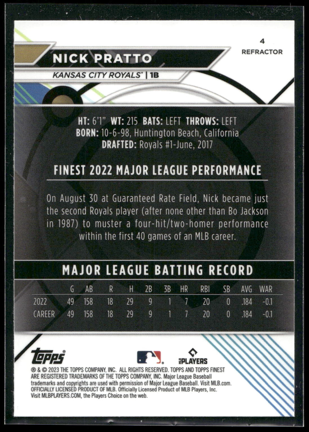 2023 Finest #4 Nick Pratto Refractor