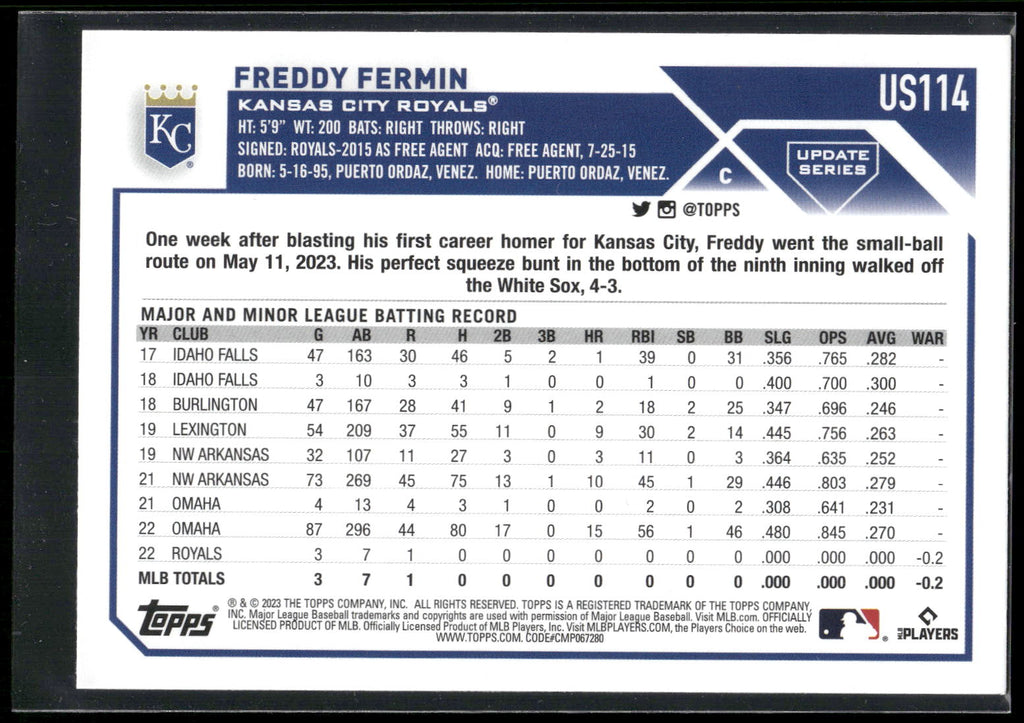 2023 Topps Update #US114 Freddy Fermin