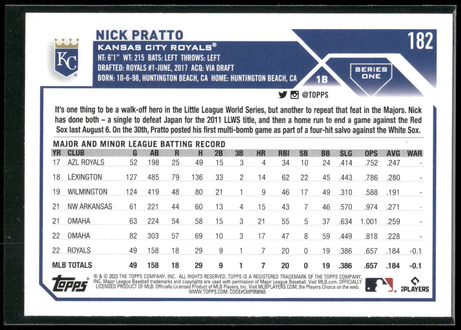 2023 Topps #182 Nick Pratto