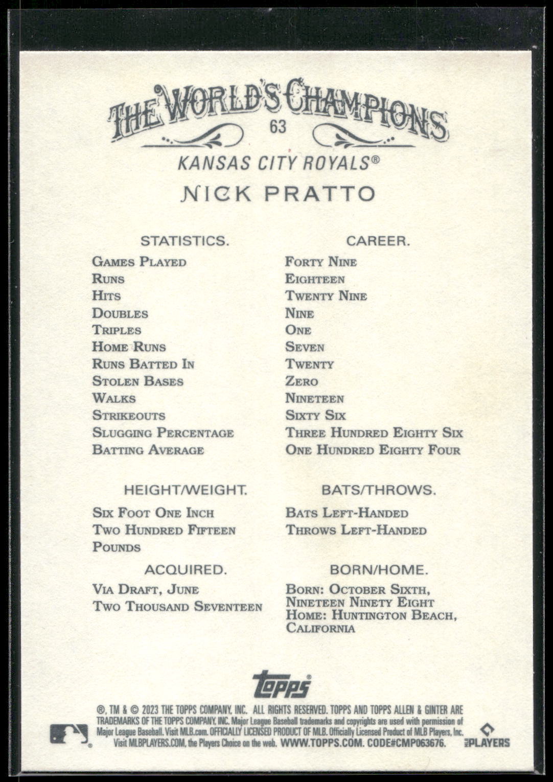 2023 Topps Allen & Ginter X #63 Nick Pratto
