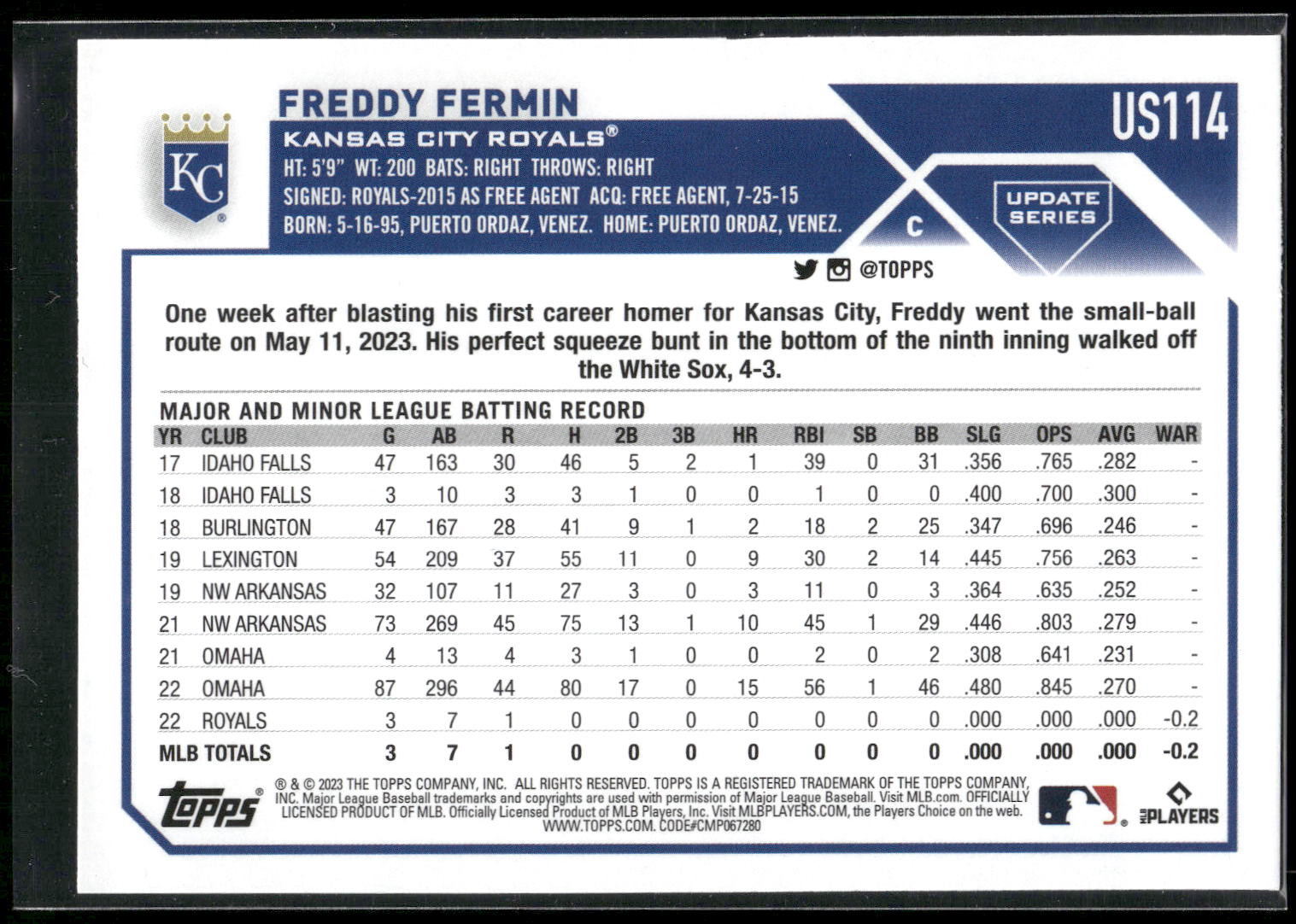 2023 Topps Update #US114 Freddy Fermin