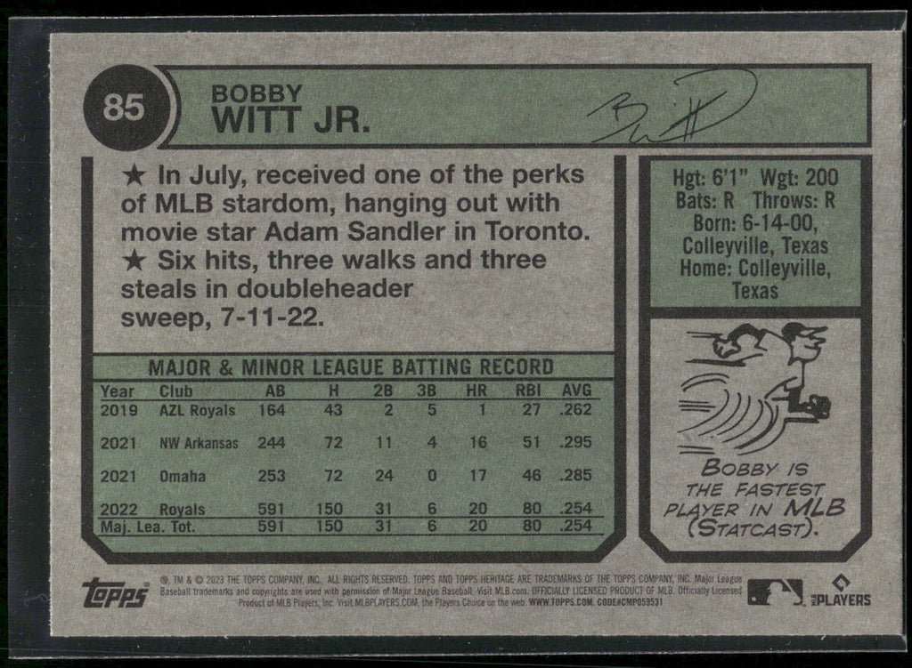2023 Topps Heritage #85 Bobby Witt Jr.