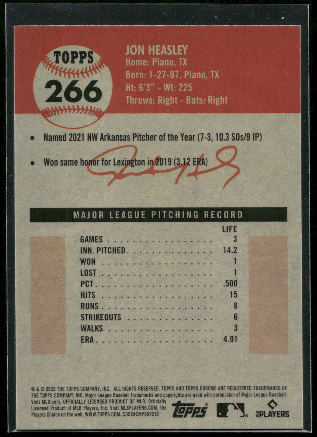 2022 Topps Chrome Platinum Anniversary #266 Jon Heasley