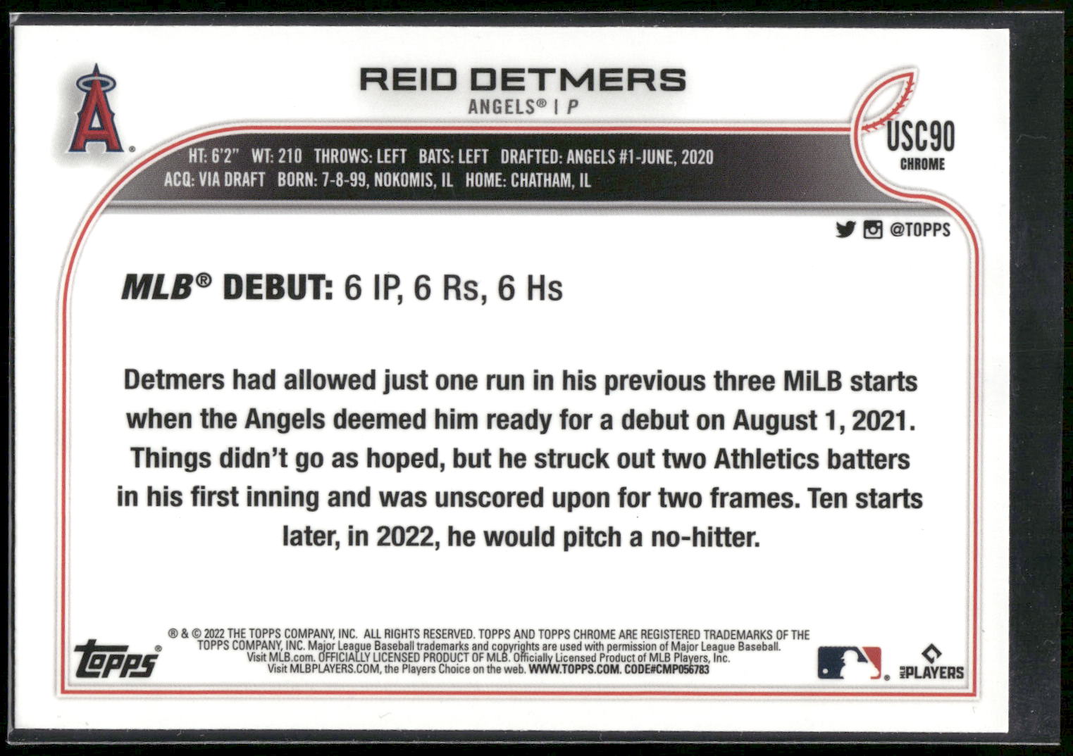 2022 Topps Chrome Update #USC90 Reid Detmers Purple Refractor