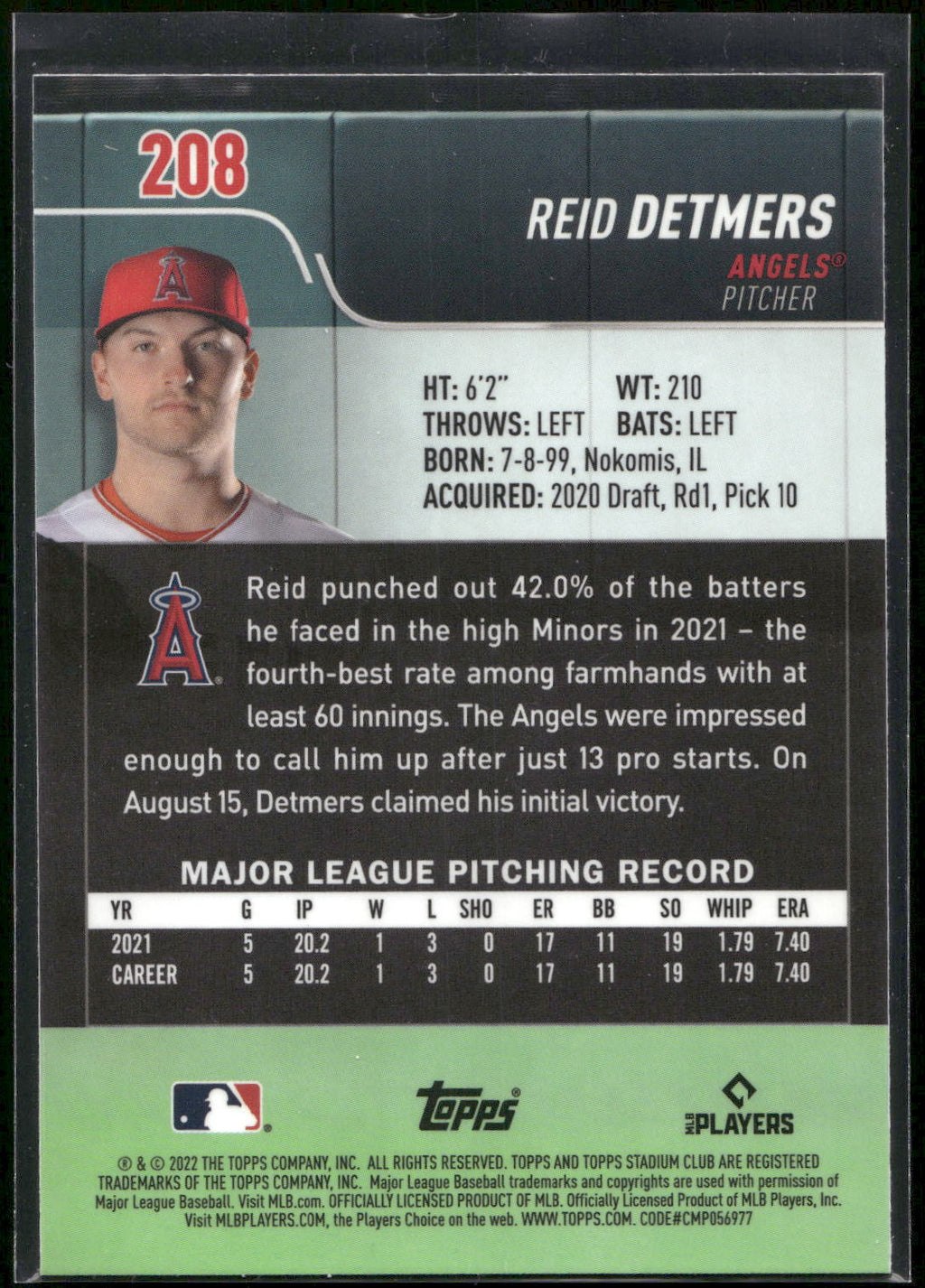 2022 Stadium Club Chrome #208 Reid Detmers