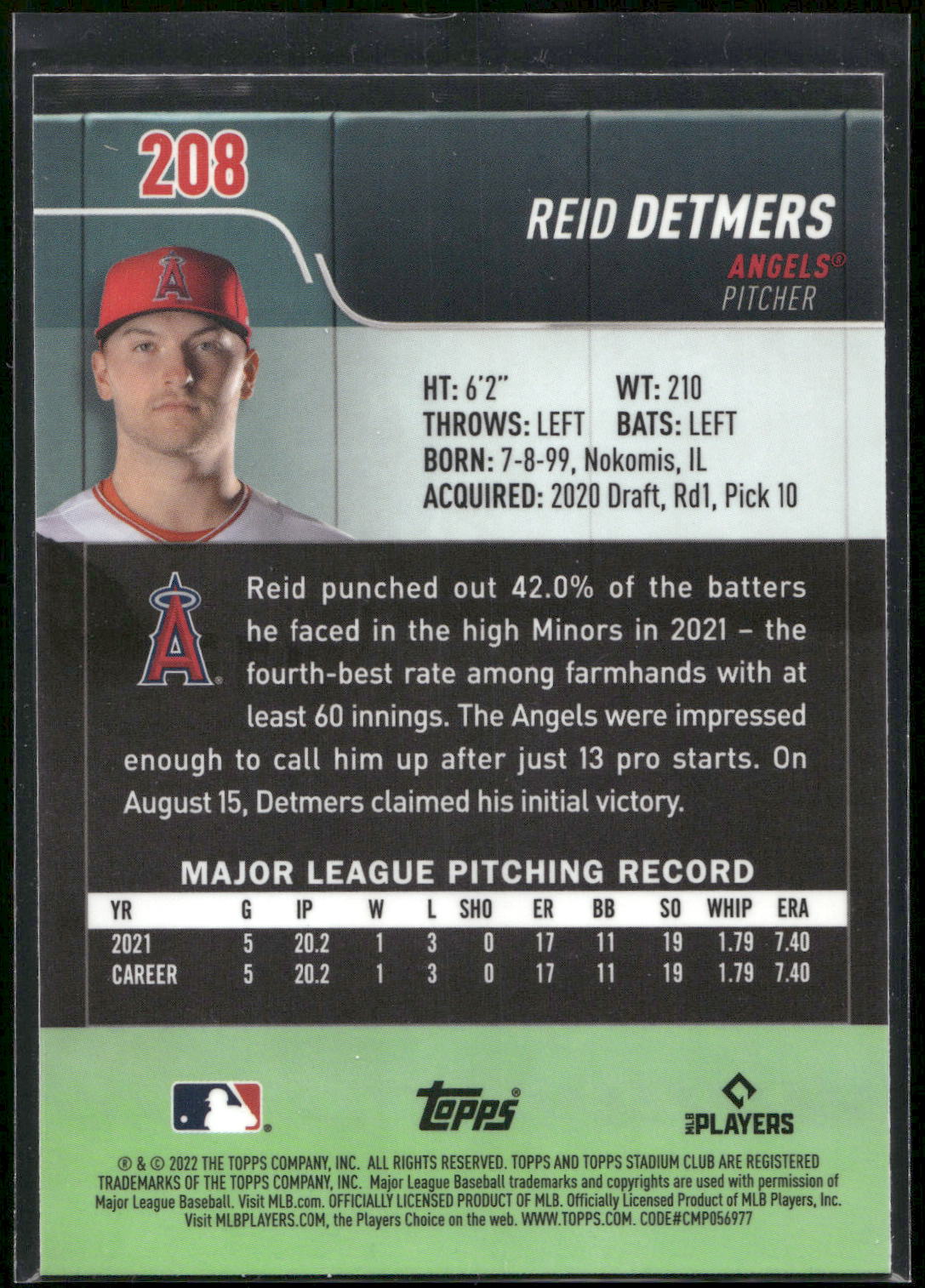 2022 Stadium Club Chrome #208 Reid Detmers