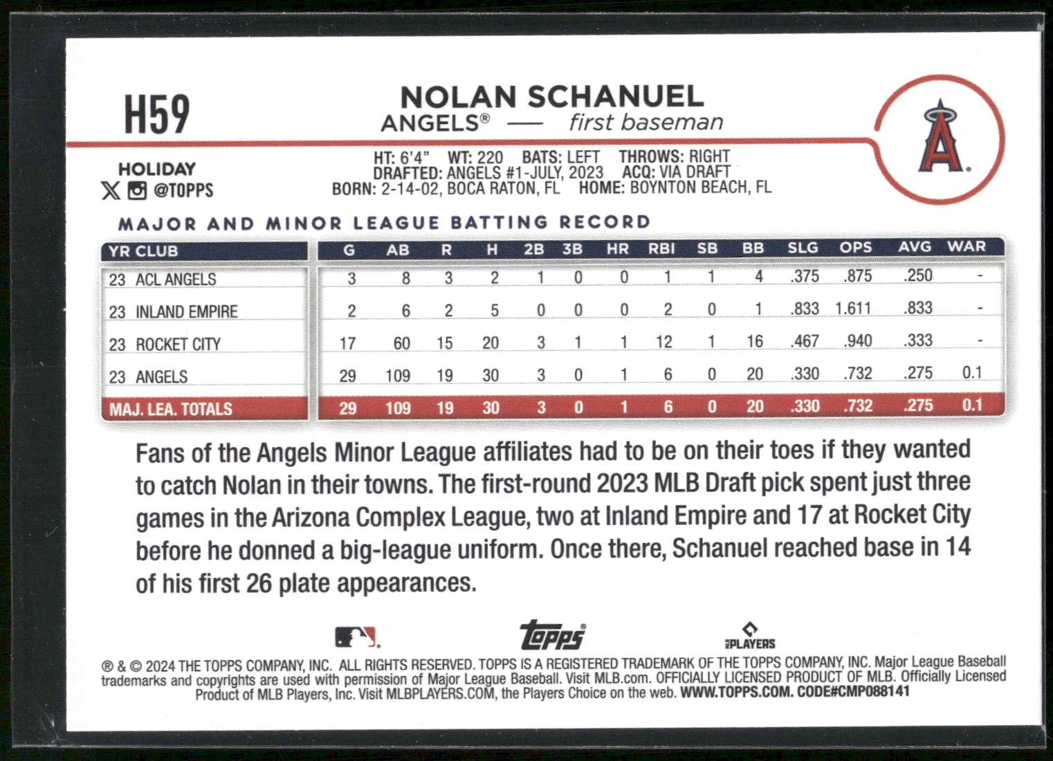 2024 Topps Holiday #H59 Nolan Schanuel