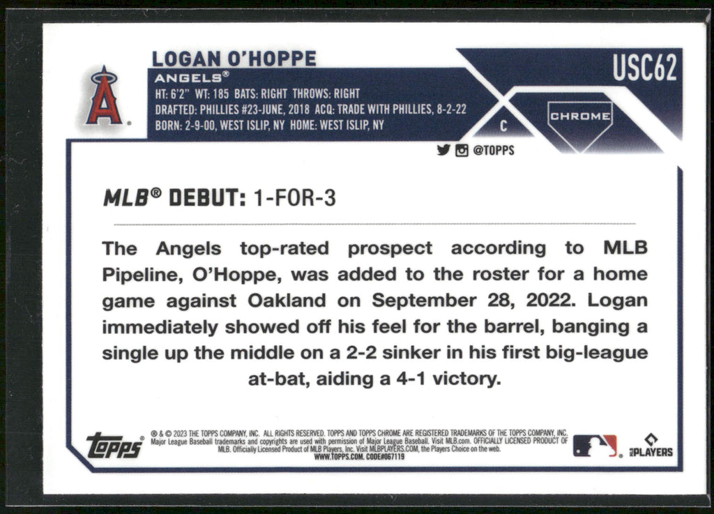 2023 Topps Chrome Update #USC62 Logan O'Hoppe