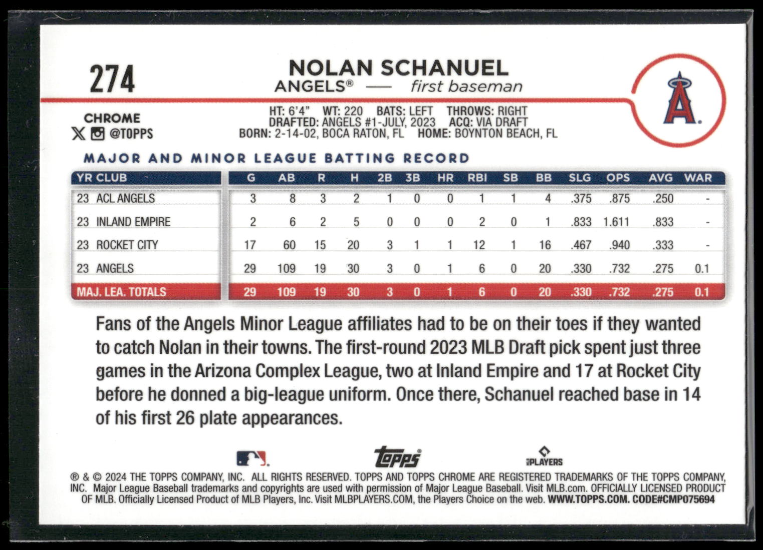 2024 Topps Chrome #274 Nolan Schanuel