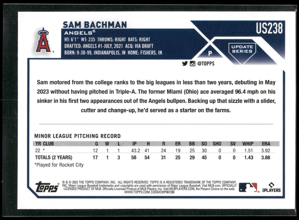 2023 Topps Update #US238 Sam Bachman