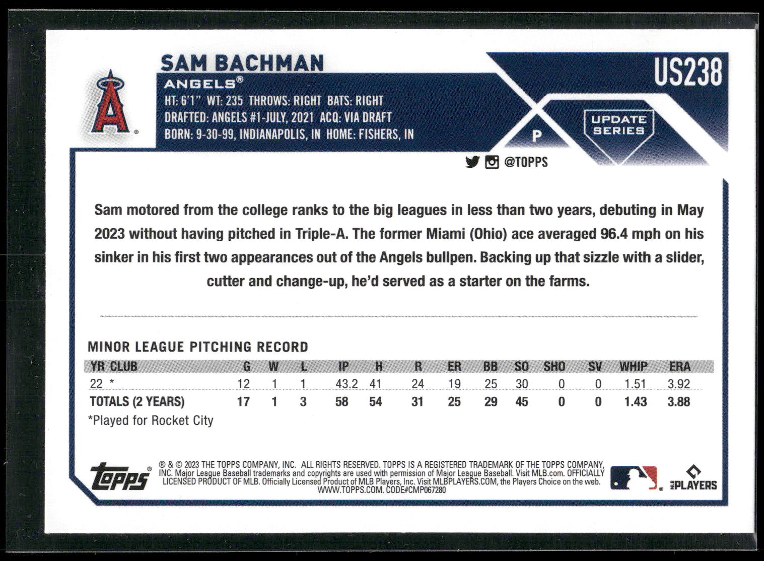 2023 Topps Update #US238 Sam Bachman