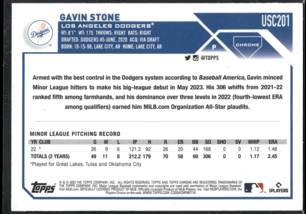 2023 Topps Chrome Update #USC201 Gavin Stone
